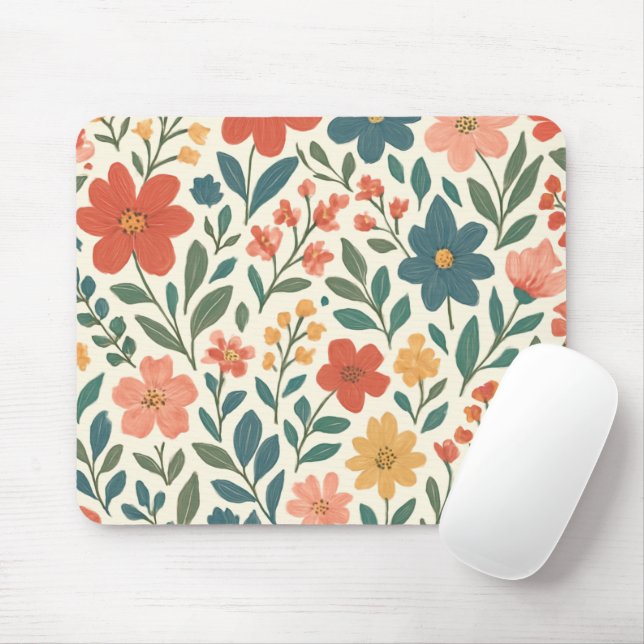 Hand-Painted Floral Pattern – Colourful Botanical  Mouse Pad (With Mouse)