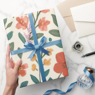 Hand-Painted Floral Pattern – Colourful Botanical Wrapping Paper