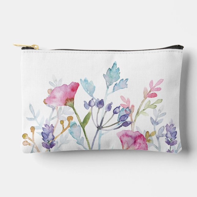 Hand Painted Floral Print Design Accessory Pouch (Front)