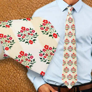 Hand-painted Floral Red Astor Bouquet Pattern Tie