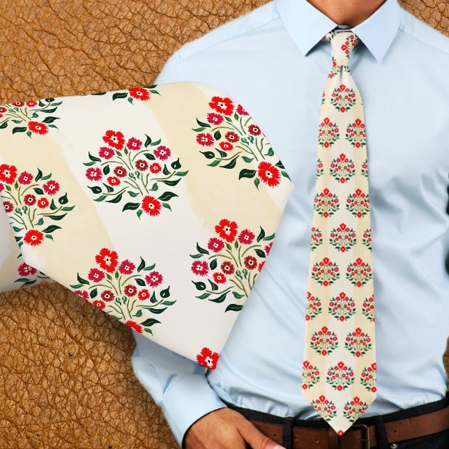 Hand-painted Floral Red Astor Bouquet Pattern Tie (Creator Uploaded)
