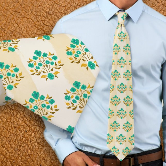 Hand-painted Floral Turquoise Astor Pattern Tie (Creator Uploaded)