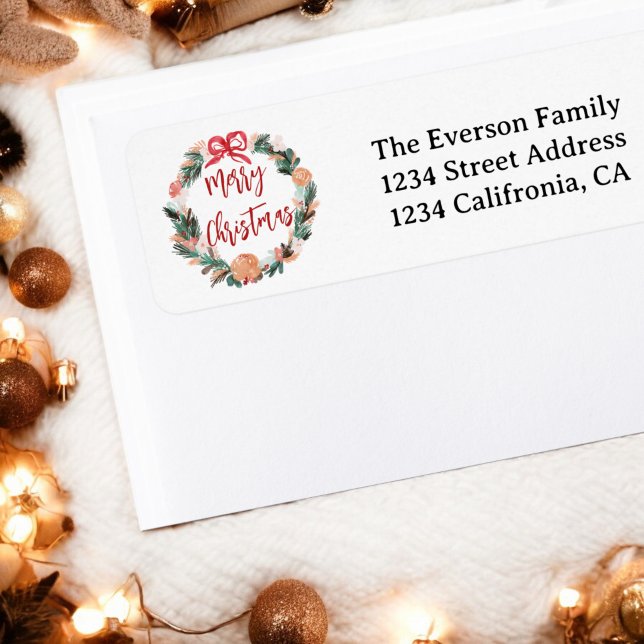 Hand Painted Floral Watercolor Wreath Christmas (Hand Painted Floral Watercolor Wreath Christmas Label)