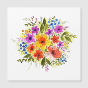 Hand-painted flowers, bright watercolor bouquet.
