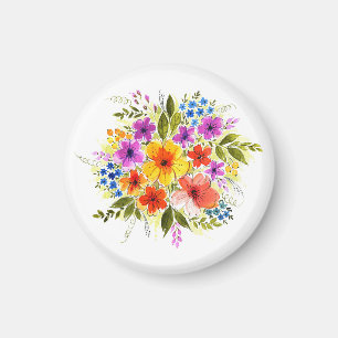 Hand-painted flowers, bright watercolor bouquet. magnet