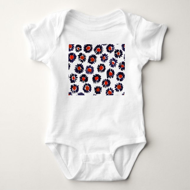 Hand-painted flowers, red and blue pattern. baby bodysuit (Front)