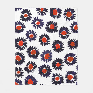 Hand-painted flowers, red and blue pattern. fleece blanket
