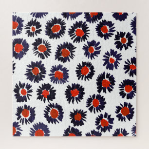 Hand-painted flowers, red and blue pattern. jigsaw puzzle