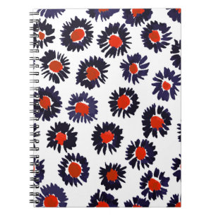 Hand-painted flowers, red and blue pattern. notebook
