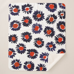 Hand-painted flowers, red and blue pattern. sherpa blanket