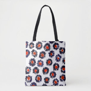 Hand-painted flowers, red and blue pattern. tote bag