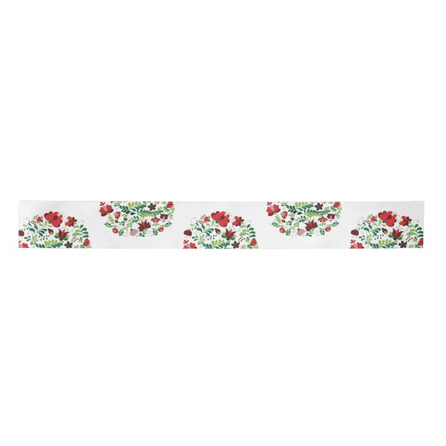 Hand Painted Folk Floral Design  Satin Ribbon (Front)
