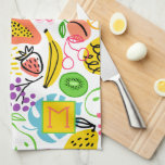 Hand Painted Fruit Pattern Tea Towel<br><div class="desc">Your monogram initial on this kitchen towel featuring a modern fruit pattern of pineapples,  pears,  oranges,  cherries,  papaya,  grapes,  kiwis and peaches. You can put this design on other products,  too!</div>