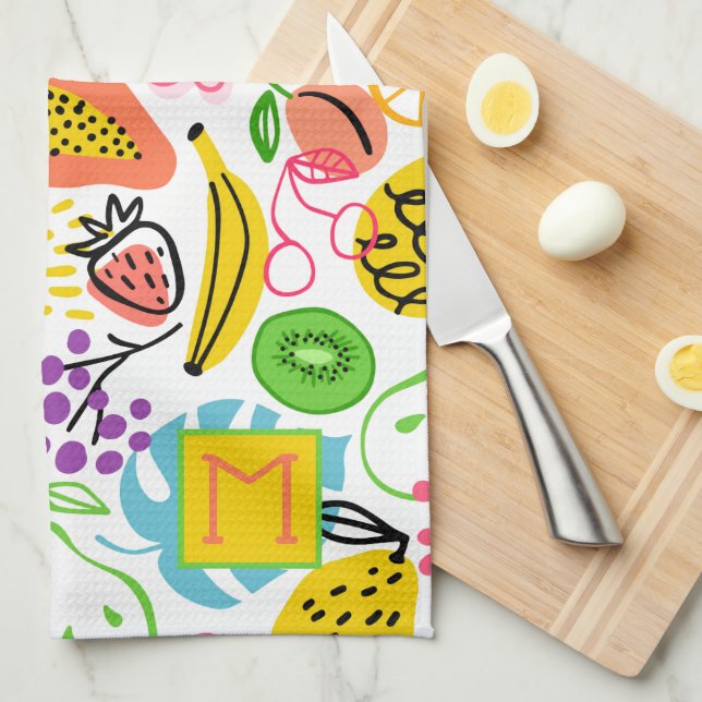 Hand Painted Fruit Pattern Tea Towel (Quarter Fold)
