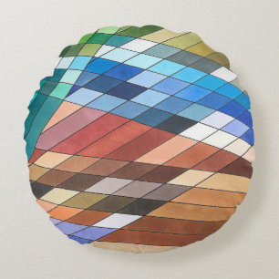Hand Painted Geometric Abstract Pattern Round Cushion