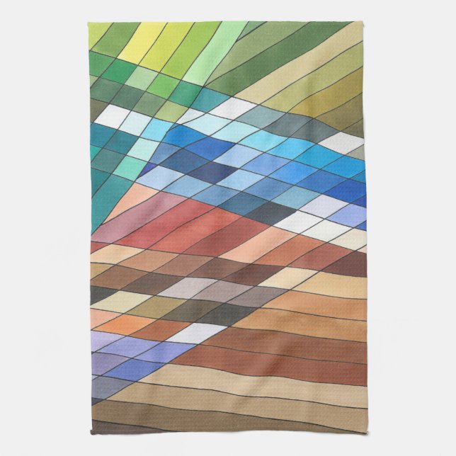 Hand Painted Geometric Abstract Pattern Tea Towel (Vertical)