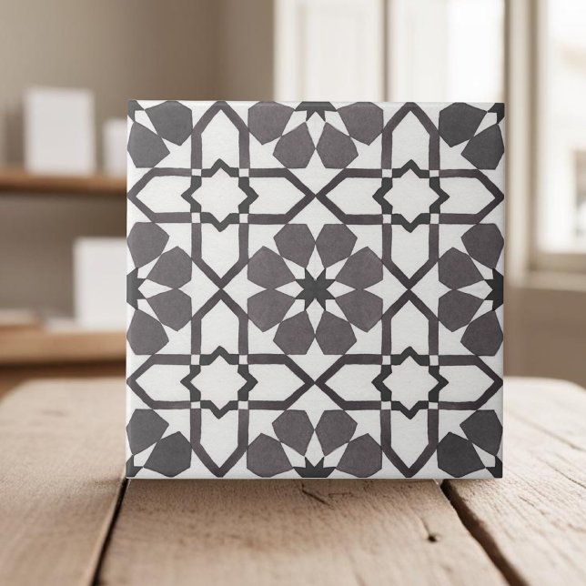 Hand painted geometric black white moroccan ethnic tile (Creator Uploaded)