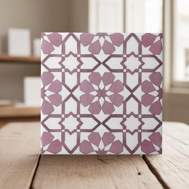 Hand painted geometric burgundy moroccan ethnic tile (Creator Uploaded)