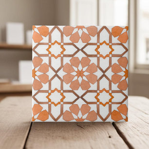 Hand painted geometric orange moroccan ethnic tile