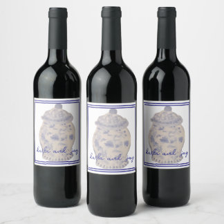 Hand Painted Ginger Jar Bottle Wine Label