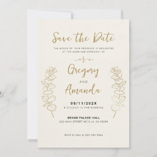 Hand Painted Gold Leaves Frame Save-The-Date Invitation