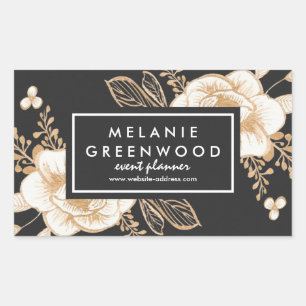 Hand Painted Gold Painted Flowers Business Rectangular Sticker