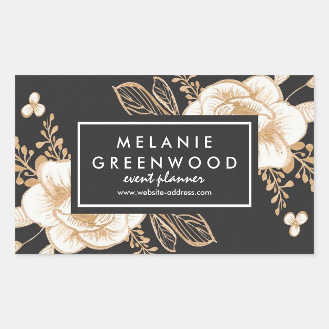 Hand Painted Gold Painted Flowers Business Rectangular Sticker (Front)