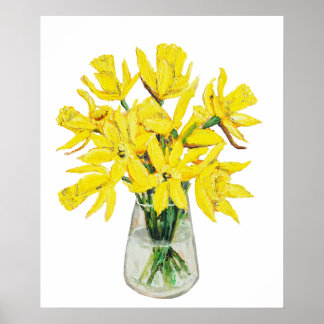 hand painted golden daffodils in vase poster
