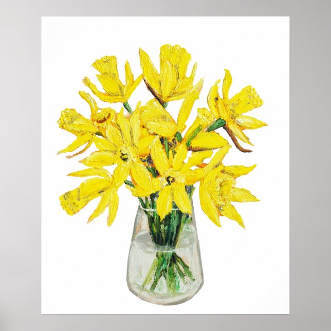 hand painted golden daffodils in vase  poster (Front)