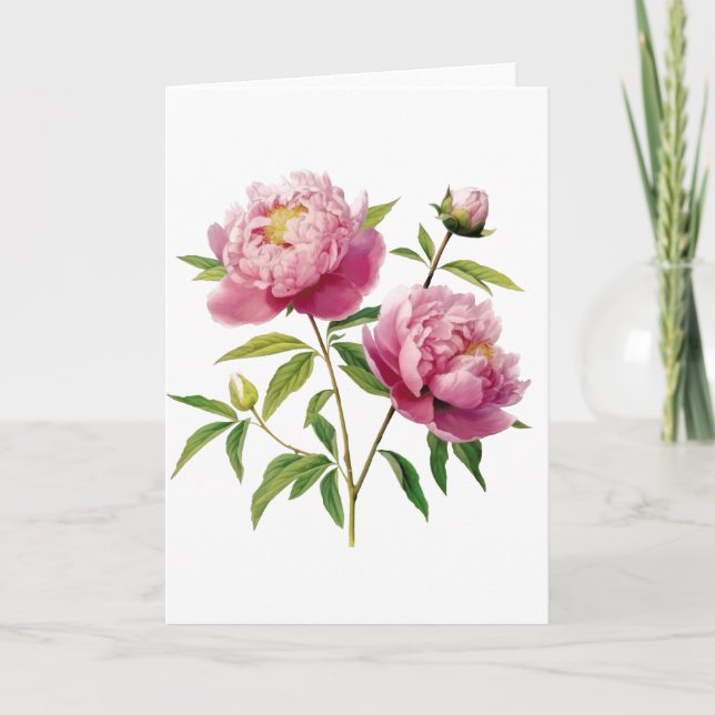 Hand Painted Gradient Pink Peonies (Blank) Card (Front)