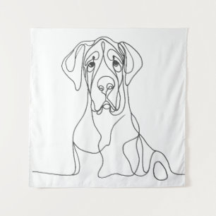 Hand Painted Great Dane Large Line Drawing Tapestry