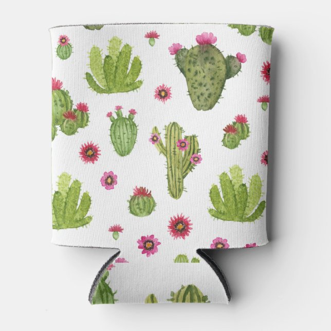 Hand Painted Green Cactus Pattern Can Cooler (Front)