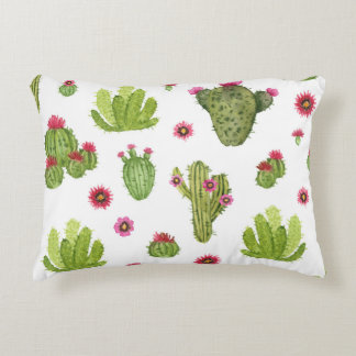 Hand Painted Green Cactus Pattern Decorative Cushion