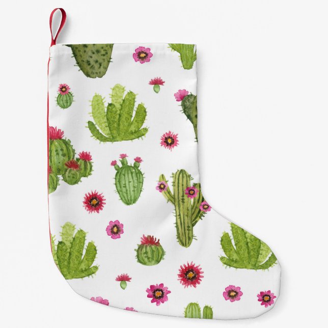 Hand Painted Green Cactus Pattern Small Christmas Stocking (Front)