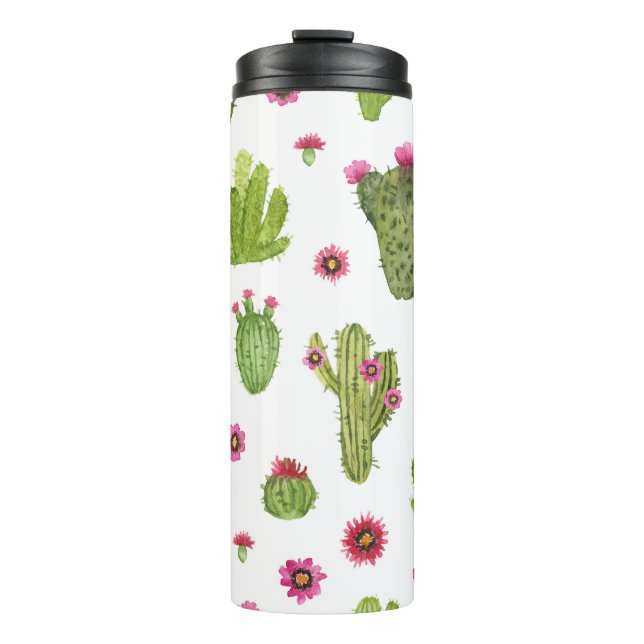 Hand Painted Green Cactus Pattern Thermal Tumbler (Front)