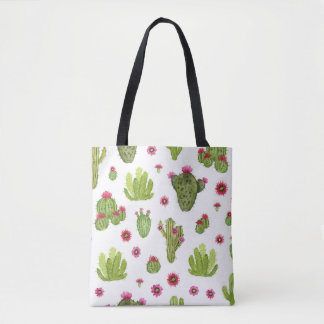 Hand Painted Green Cactus Pattern Tote Bag