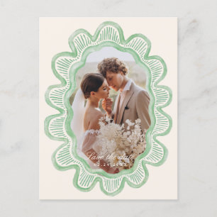 Hand-painted green scalloped oval photo frame  postcard