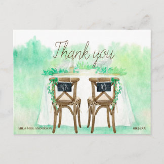Hand-painted greenery border postcard
