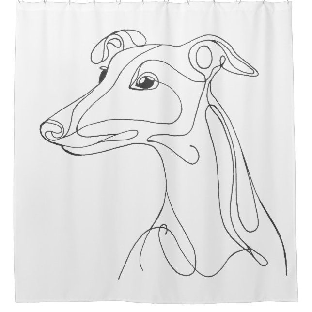 Hand Painted Greyhound Line Art Shower Curtain (Front)