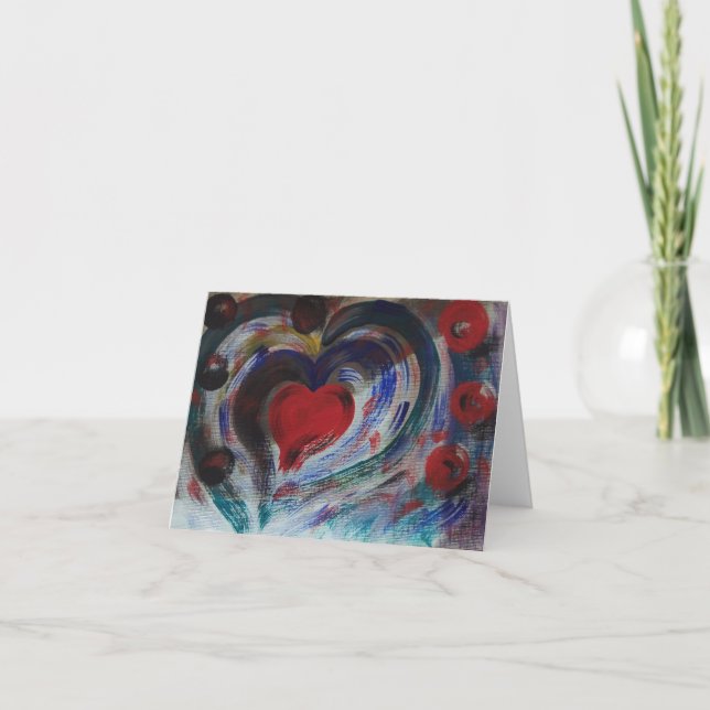 Hand Painted Heart Note Card - Rumi Love Poem (Front)