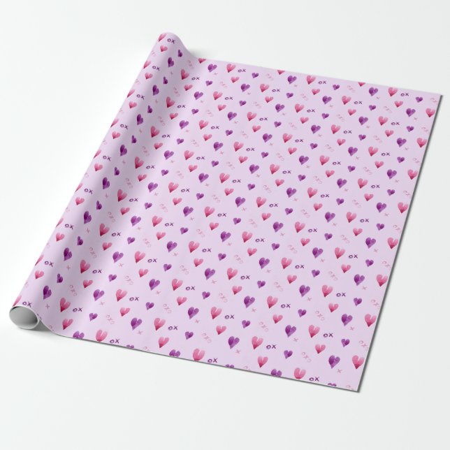 hand painted heart x and o patterned wrapping paper (Unrolled)