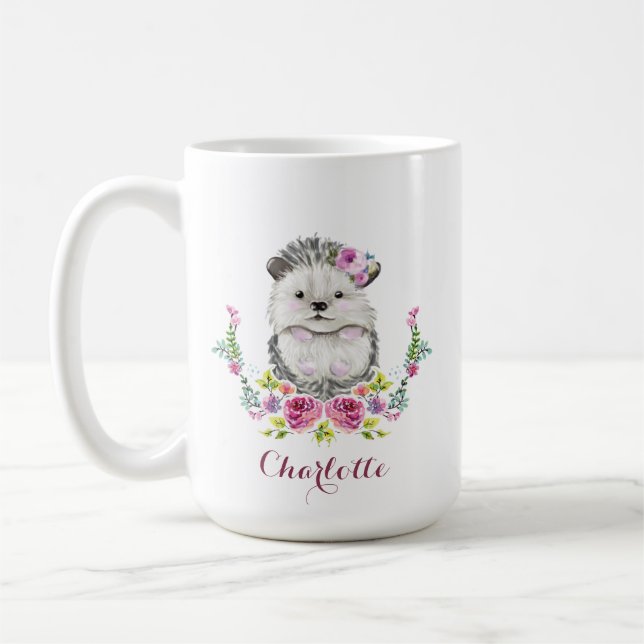 Hand painted Hedgehog Cute personalzied Coffee Mug (Left)