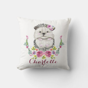 Hand painted Hedgehog floral Personalised Cushion