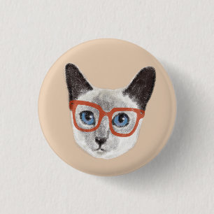 Hand-painted Hipster Siamese Cat Wearing Glasses 3 Cm Round Badge