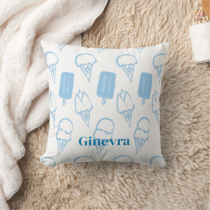 Hand-painted Ice Cream Pattern Blue Cushion