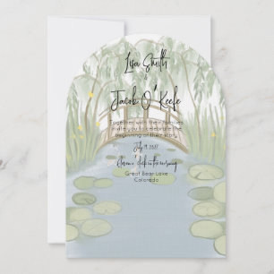 Hand painted illustrated Lilypads Wedding Invitation