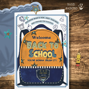 Hand-Painted Illustration Bookbag Back to School Holiday Card