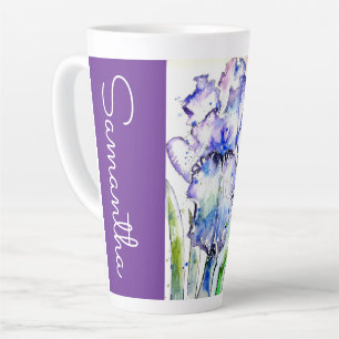 Hand Painted Iris Irises Flower Floral Watercolor Latte Mug