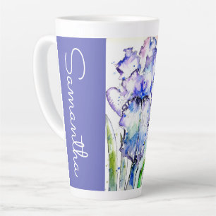 Hand Painted Iris Irises Flower Floral Watercolor Latte Mug
