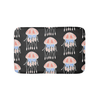 Hand-painted jellyfish, vibrant vintage pattern. bath mat